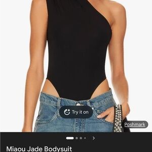 Miaou Jade Black One-Shoulder Bodysuit